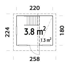 Plan d'un abri de jardin avec les dimensions des murs extérieurs et de l'intérieur