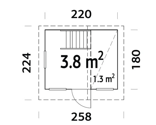 Plan d'un abri de jardin avec les dimensions des murs extérieurs et de l'intérieur