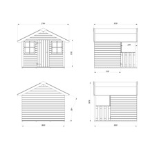 Dessin d'un abri de jardin avec indications de dimensions
