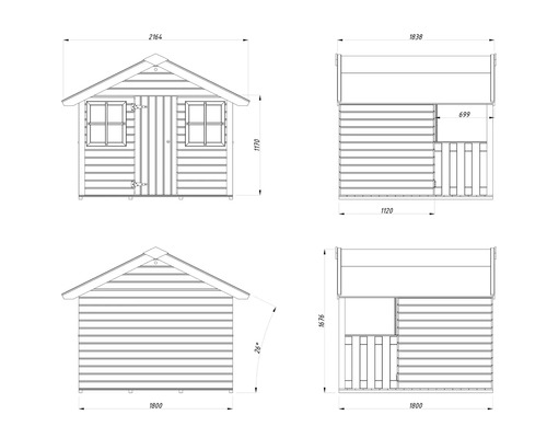 Dessin d'un abri de jardin avec indications de dimensions