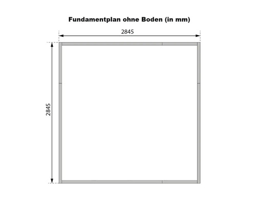 Fundamentplan ohne Boden mit den Maßen 2845 mm