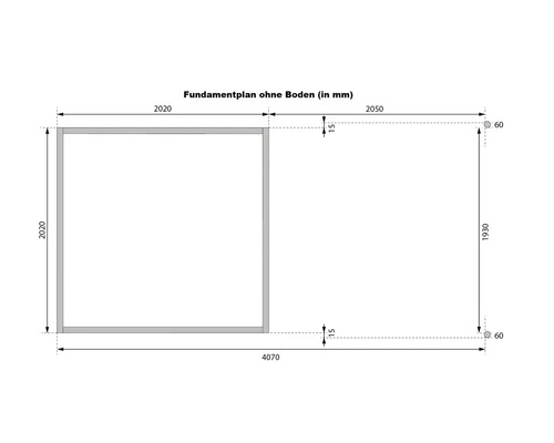 Plan de fondation sans sol avec dimensions en millimètres