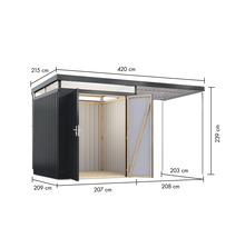Image d'un abri de jardin avec les dimensions