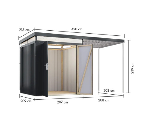 Image d'un abri de jardin avec les dimensions