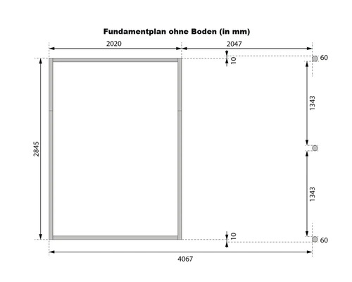 Plan de fondation sans sol avec dimensions en millimètres