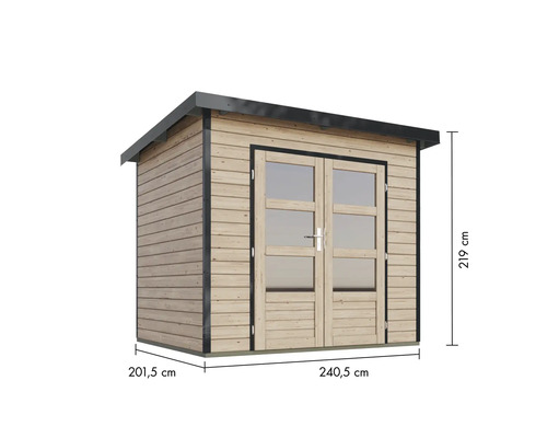 Gartenhaus aus Holz mit Doppeltür und den Maßen 240,5 x 201,5 x 219 cm