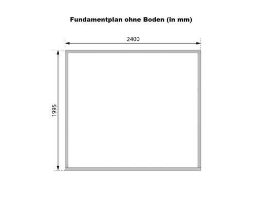 Fundamentplan ohne Boden mit den Maßen 2400 x 1995 Millimeter