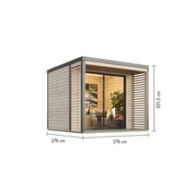 Abri de jardin en bois avec porte coulissante et dimensions de 276 x 276 x 231,5 centimètres