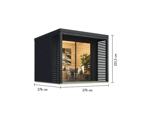 Abri de jardin moderne mesurant 276 x 276 x 231,5 cm