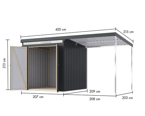 Dimensions de la remise avec auvent
