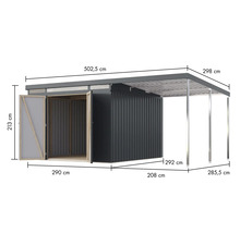 Image d'un abri de jardin avec les dimensions