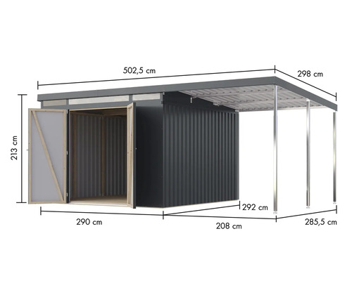 Image d'un abri de jardin avec les dimensions