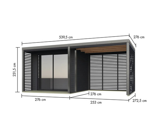 Illustration d'un toit de terrasse avec indication des dimensions.