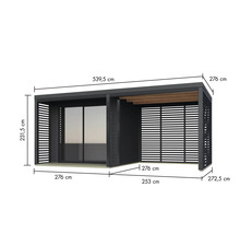 Image d'un abri de jardin avec des mesures.
