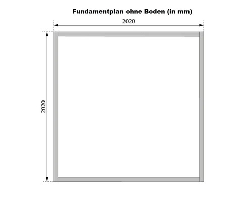 Fundamentplan ohne Boden mit den Maßen 2020 x 2020 Millimeter
