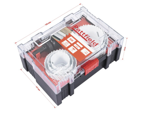 Jeu de scies cloches dans une boîte de rangement mesurant 190 mm x 141 mm x 85 mm