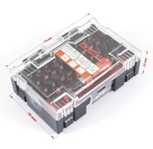 Pattfield Jeu d'embouts avec différents embouts de tournevis dans une boîte en plastique transparente avec indications de taille