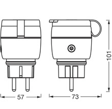 Abmessungen eines Steckers: 57 x 73 x 101 Millimeter