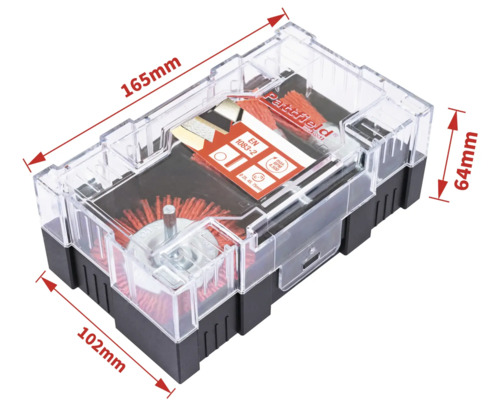 Pattfield Ergo Tools Set mit Drahtbürsten in transparenter Kunststoffbox, Abmessungen 165 x 102 x 64 Millimeter
