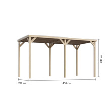Holzcarport mit den Maßen 453 mal 231 mal 243 Zentimeter