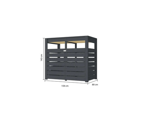 Cache-conteneurs en bois avec des dimensions de 143 cm x 158 cm x 88 cm