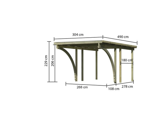 Abbildung eines Carports mit Maßangaben.