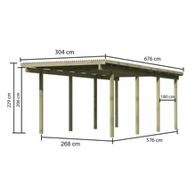 Illustration eines Holzcarports mit Maßangaben