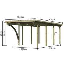 Abmessungen einer Holzkonstruktion mit Dach