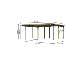 Abmessungen des Holzcarports: 563 x 490 x 229 cm