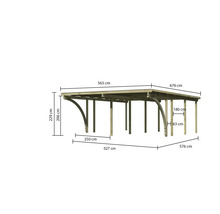 Abbildung eines Holzcarports mit Maßangaben