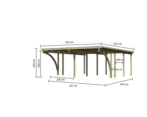 Abbildung eines Holzcarports mit Maßangaben