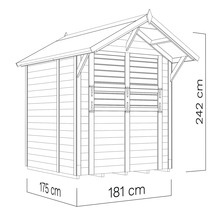 Dessin d'un abri de jardin mesurant 175 cm sur 181 cm sur 242 cm.