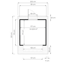 Plan avec dimensions en centimètres et mètres carrés