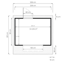 Plan avec dimensions en centimètres et mètres carrés
