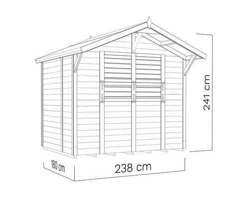 Schéma d'un abri de jardin avec indications de dimensions