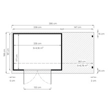 Plan avec dimensions en centimètres et surfaces en mètres carrés