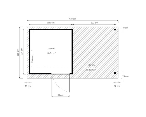 Plan avec les dimensions d'un abri de jardin