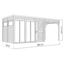 Dessin d'un abri de jardin avec carport et dimensions