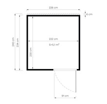 Dessin technique d'un abri de jardin avec dimensions