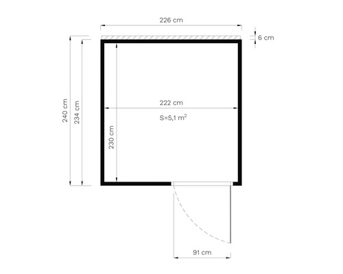 Dessin technique d'un abri de jardin avec dimensions