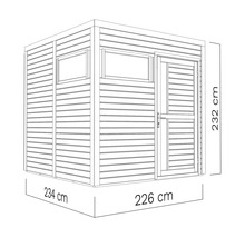 Illustration d'une remise de jardin mesurant 234 x 226 x 232 cm.
