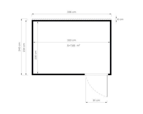 Plan avec dimensions : 240 centimètres de hauteur, 336 centimètres de largeur, superficie de 7,65 mètres carrés