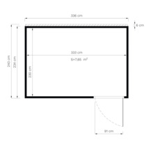 Plan avec dimensions : 240 centimètres de hauteur, 336 centimètres de largeur, superficie de 7,65 mètres carrés