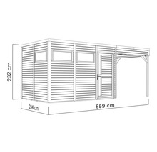 Image d'un abri de jardin mesurant 234 cm x 559 cm x 232 cm