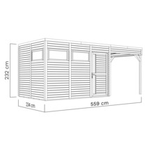 Illustration d'un abri de jardin avec auvent et dimensions