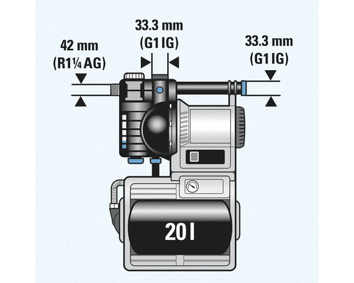 Illustration d'un système de distribution d'eau domestique avec indication des dimensions