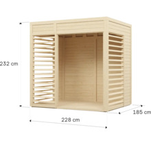 Abri de jardin en bois avec des dimensions de 232 x 228 x 185 centimètres