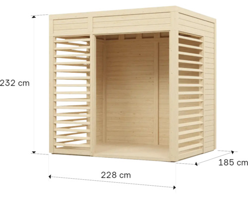 Abri de jardin en bois avec des dimensions de 232 x 228 x 185 centimètres