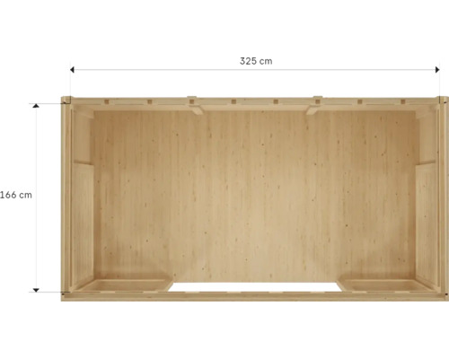 Vue intérieure d'une maison en bois mesurant 325 x 166 cm