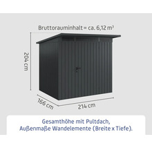 Metall Gerätehaus mit Maßangaben